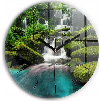Hodiny Ozdobné nástěnné hodiny s krásnou grafikou Vodopád Thajsko kulatý průměr 30 cm