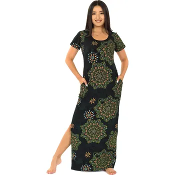 Dámské šaty Himalife Dlouhé šaty s kapsami Nida - černá s limetkovou Velikost: 4XL - Móda pro plnoštíhlé, Oblečení nadměrné velikosti