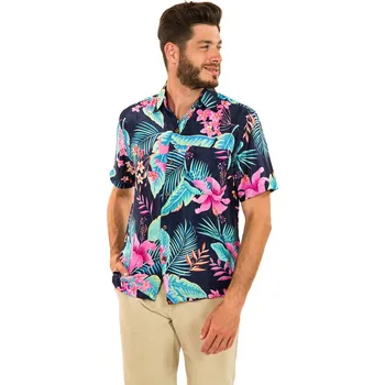 Pánská košile Himalife Pánská košile Kihei - černá Velikost: 4XL - Móda pro plnoštíhlé, Oblečení nadměrné velikosti