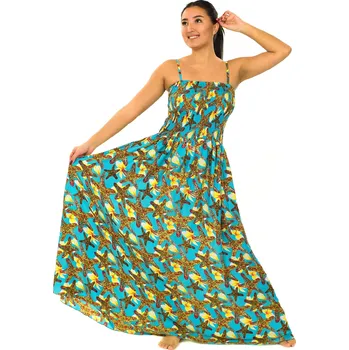 Dámské šaty Himalife Dlouhé šaty s kapsami Starfish - tyrkysová Velikost: L/XL - Móda pro plnoštíhlé, Oblečení nadměrné velikosti