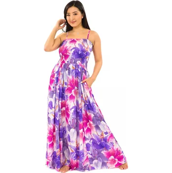 Dámské šaty Himalife Dlouhé šaty s kapsami Lilie - fialová s růžovou Velikost: XXL/3XL - Móda pro plnoštíhlé, Oblečení nadměrné velikosti