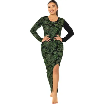 Dámské šaty Himalife Dlouhé šaty s kapsami Etisha - černá s limetkovou Velikost: 4XL - Móda pro plnoštíhlé, Oblečení nadměrné velikosti