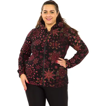 Dámská mikina Himalife Hřejivá mikina na zip s kapucí Lami - černá s růžovou Velikost: 3XL - Móda pro plnoštíhlé, Oblečení nadměrné velikosti