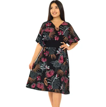 Dámské šaty Himalife Šaty s širokými rukávy Godiva - černá s červenou Velikost: XXL/3XL - Móda pro plnoštíhlé, Oblečení nadměrné velikosti