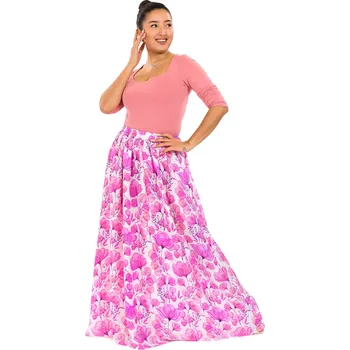Dámská sukně Himalife Maxi sukně s kapsami Taina - bílá s růžovou Velikost: XXL/3XL - Móda pro plnoštíhlé, Oblečení nadměrné velikosti