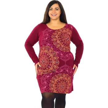 Dámské šaty Himalife Šaty s dlouhým rukávem Adra - vínová Velikost: 3XL - Móda pro plnoštíhlé, Oblečení nadměrné velikosti