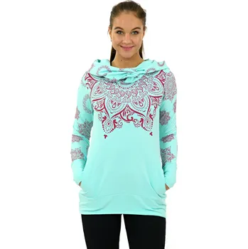 Dámská mikina Himalife Mikina Moana s maxi kapucí - tyrkysová s růžovou Velikost: 3XL - Móda pro plnoštíhlé, Oblečení nadměrné velikosti