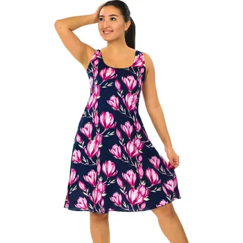 Dámské šaty Himalife Šaty s kapsami Ava Magnolie - modrá s růžovou Velikost: XXL - Móda pro plnoštíhlé, Oblečení nadměrné velikosti