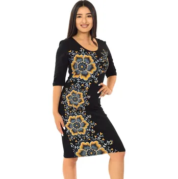 Dámské šaty Himalife Šaty Diva - černá s béžovou Velikost: 4XL - Móda pro plnoštíhlé, Oblečení nadměrné velikosti