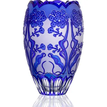 Váza Bohemia Crystal Ručně broušená váza Secese Modrá 305mm