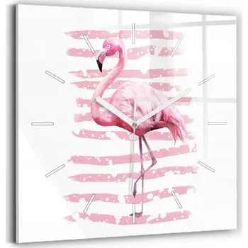 Hodiny Minimalistické Čtvercové Skleněné Hodiny Nástěnné Grafika plameňáka 30x30 cm