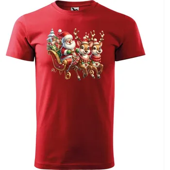 MALFINI Vánoční tričko Basic, Santa a dva sobíci Velikost: XXL