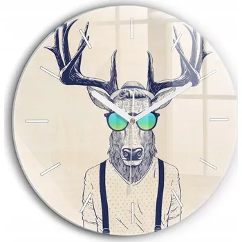 Hodiny Skleněné foto hodiny na zeď Abstrakce jelen bílé ručičky kulatý průměr 60 cm