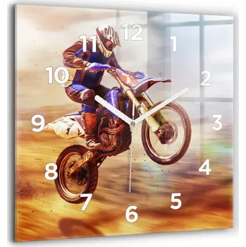 Hodiny Velké Skleněné Nástěnné Hodiny Tichý chod Obývací pokoj Motocross Enduro 60x60