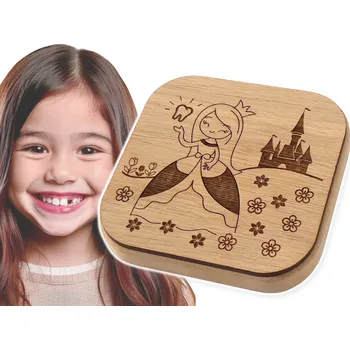 Dárková krabička ChikiPiki Dřevěná krabička na zoubky s českými popisky - princezna