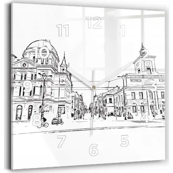 Hodiny Skleněné hodiny s tichým mechanismem, nástěnné, motiv města Poznaň, 30x30 cm