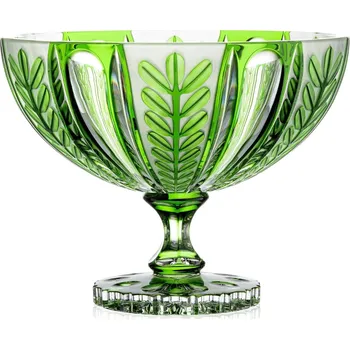 Bohemia Crystal Ručně broušená mísa na noze Kapradí Zelená 280mm