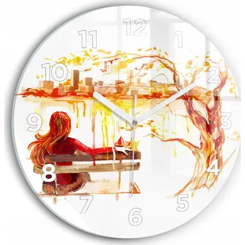 Hodiny Moderní skleněné nástěnné hodiny Podzimní krajina kulatý průměr 30 cm