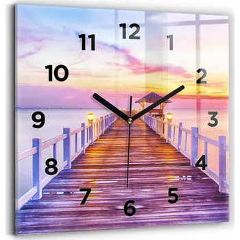 Hodiny Skleněné nástěnné hodiny do kanceláře S Potiskem Most v přístavu večer 30x30 cm