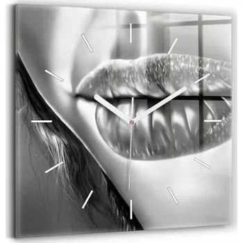 Hodiny Čtvercové Skleněné Nástěnné Hodiny do Kanceláře s Motivem Ženských Úst 30x30 cm