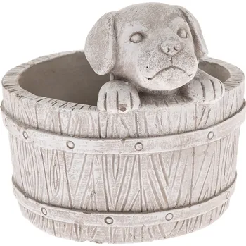 Biokrb Betonový obal na květináč Pejsek v sudu světle hnědá, 17 x 19 cm