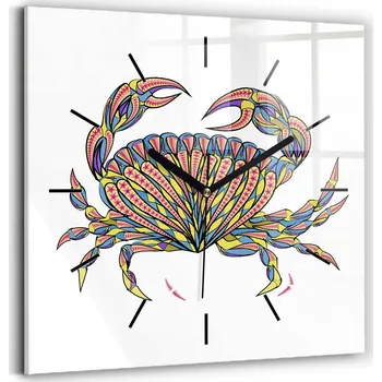 Hodiny Čtvercové Skleněné Nástěnné Hodiny do Kanceláře se Vzorem Etnického Kraba 30x30 cm