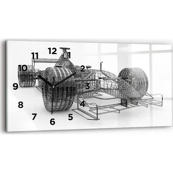 Hodiny Moderní skleněné foto hodiny na zeď horizontální 60x30 cm design závodního vozu F1