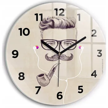Hodiny Foto Hodiny Skleněné Nástěnné Do Moderních Interiérů Muž s dýmkou průměr 30 cm