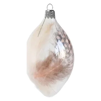 Velikonoční dekorace Kraslice s béžovým a kropenatým pírkem