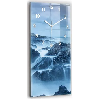 Hodiny Vertikální skleněné nástěnné hodiny do obýváku s motivem majáku 30x60 cm