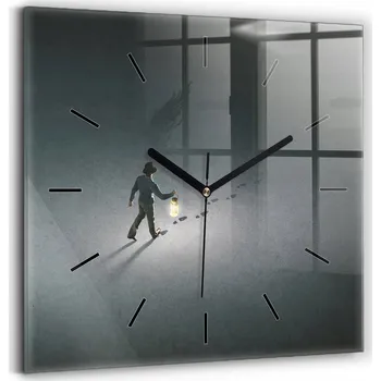 Hodiny Skleněné nástěnné hodiny se stylovým potiskem Poutník v temnotě 30x30 cm