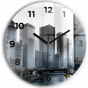 Hodiny Foto Hodiny Skleněné Nástěnné Do Moderních Interiérů Panorama města průměr 60 cm