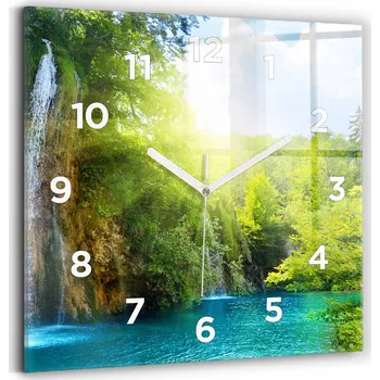 Obraz Minimalistický nástěnný skleněný hodinový stroj S Potiskem Krajina laguny 30 x 30 cm