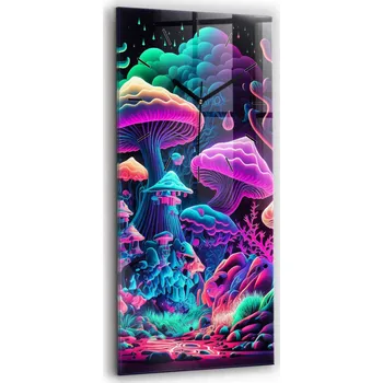 Hodiny Nástěnné vertikální skleněné hodiny se stylovým potiskem Neonové houby 30x60 cm