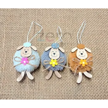 Velikonoční dekorace Ovečka v kožichu dřevěná závěsná 15,5 cm (3 ks) - mix