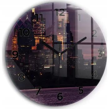 Hodiny Skleněné nástěnné hodiny Panorama města Philadelphia černé ručičky průměr 60 cm