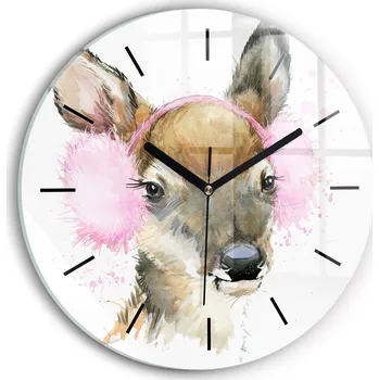 Hodiny Nástěnné Čtvercové Skleněné Hodiny do Moderního Interiéru Jelen lesní fi30 cm