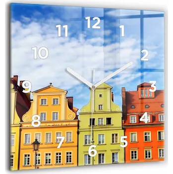 Hodiny Nástěnné čtvercové skleněné hodiny s motivem Vratislav - Staré Město 60x60 cm