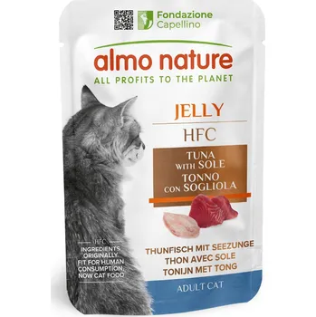 Krmivo pro kočku 12x55g Almo Nature HFC Jelly Pouch - tuňák a mořský jazyk