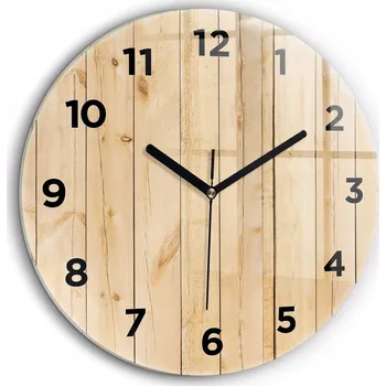 Hodiny Skleněné foto hodiny na zeď Dřevěná prkna kulatý černé ručičky průměr 60 cm