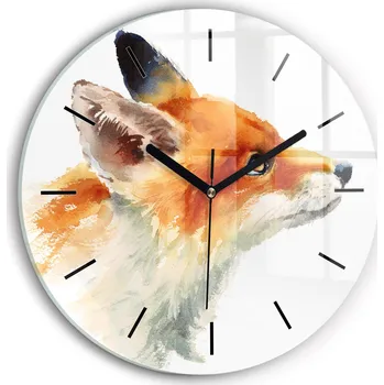 Hodiny Ozdobné nástěnné hodiny s krásnou grafikou Akvarelové mladé lišky kulatý průměr 30 cm