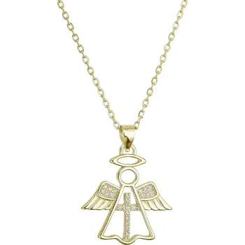 Náhrdelník Pozlacený stříbrný náhrdelník anděl s křížkem 12123.1