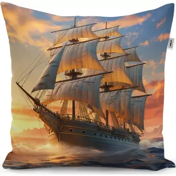 Polštář Dekorační polštář Plachetnice ve vlnách při východu slunce - Sablio - 50x50 cm