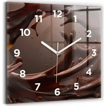 Hodiny Čtvercové skleněné nástěnné hodiny se stylovým potiskem Vlny kakao 30x30 cm