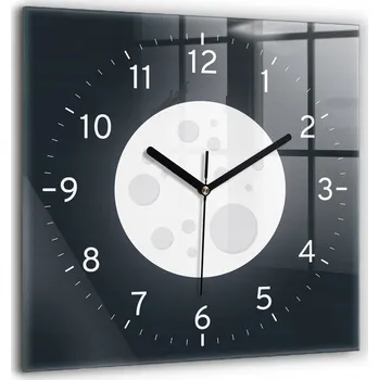 Hodiny Skleněné hodiny s obrazem, tichý mechanismus, loft nástěnné hodiny - Úplněk, 60x60 cm