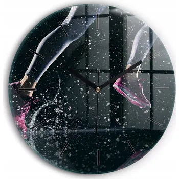 Hodiny Skleněné nástěnné hodiny do kanceláře s grafikou Zdravý životní styl - běh průměr 30 cm