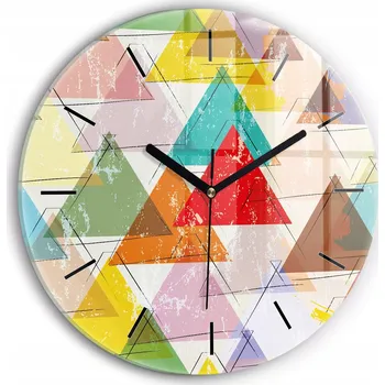 Hodiny Moderní skleněné foto hodiny na zeď Geometrické trojúhelníky kulatý průměr 30 cm