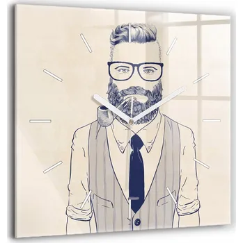 Hodiny Tvrzené skleněné nástěnné hodiny Tiché ručičky Kuchyně Muž s vousy