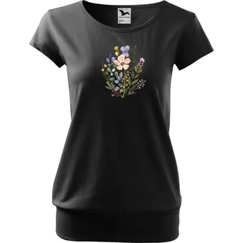 Dámské tričko MALFINI Tričko City s potiskem - luční kvítí 1 Barva: 01-černá, Velikost: 3XL