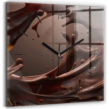 Hodiny Čtvercové skleněné nástěnné hodiny se stylovým potiskem Vlny kakao 30x30 cm